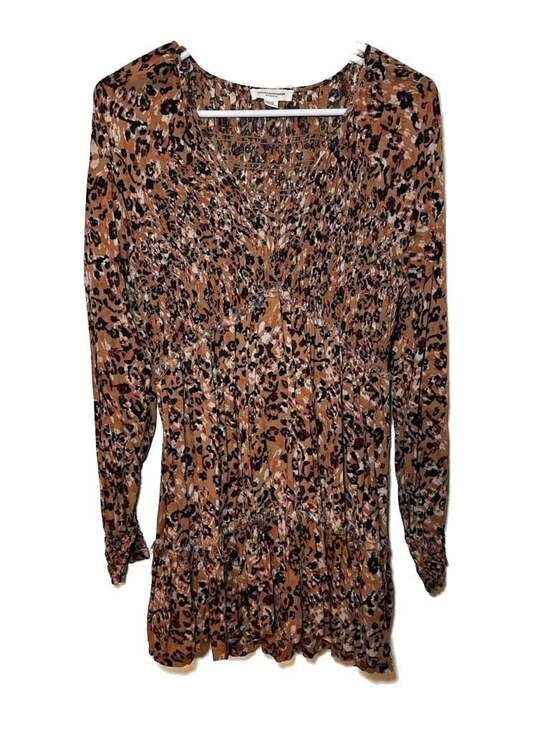 Beachlunchlounge Dresses & Skirts - Beachlunchlounge Brown Animal Print Smocked Long Sleeve Tiered Mini Dress